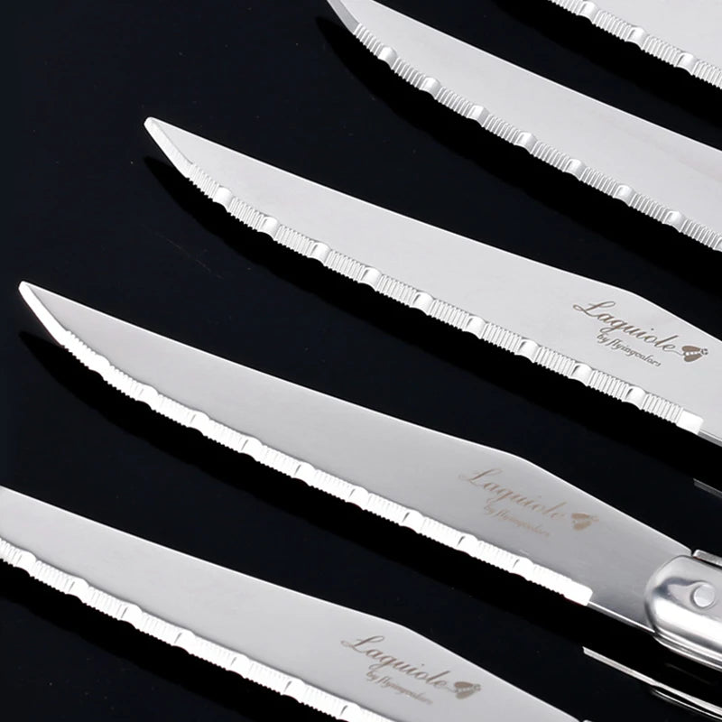 Laguiole-Style Steak Knives Set – 6pc Stainless Steel Black Handle Steak Knife Set Axl