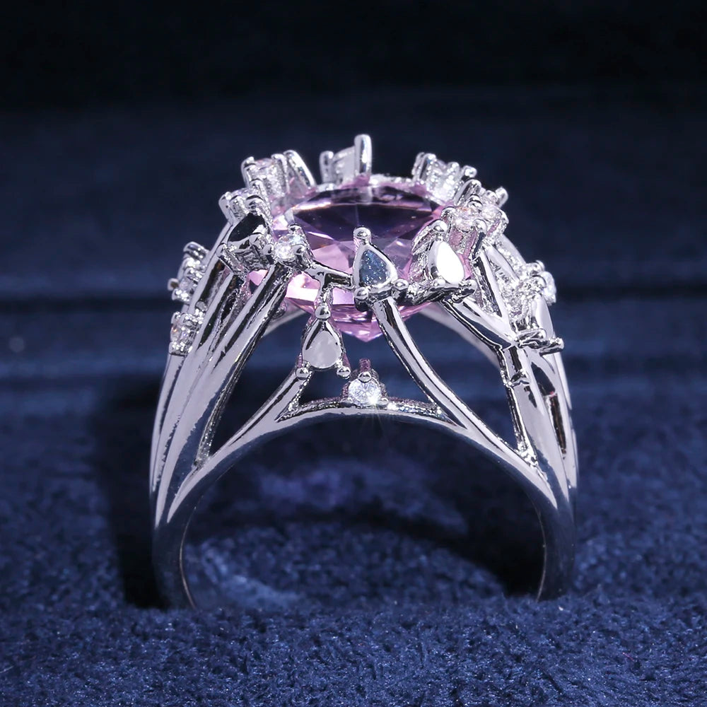 Huitan Pink Stone Twig Band Ring | Women's Fashion Jewelry Fashion Ring Axl