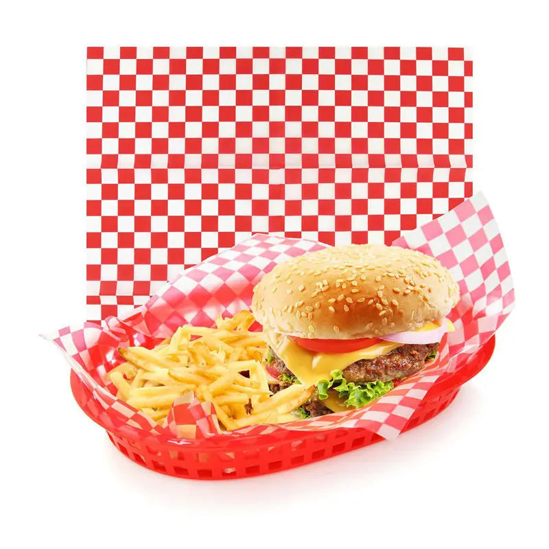 Red & White Checkered Wax Paper Basket Liners 12x12" | 24–500 Pack Food Basket Liners Axl