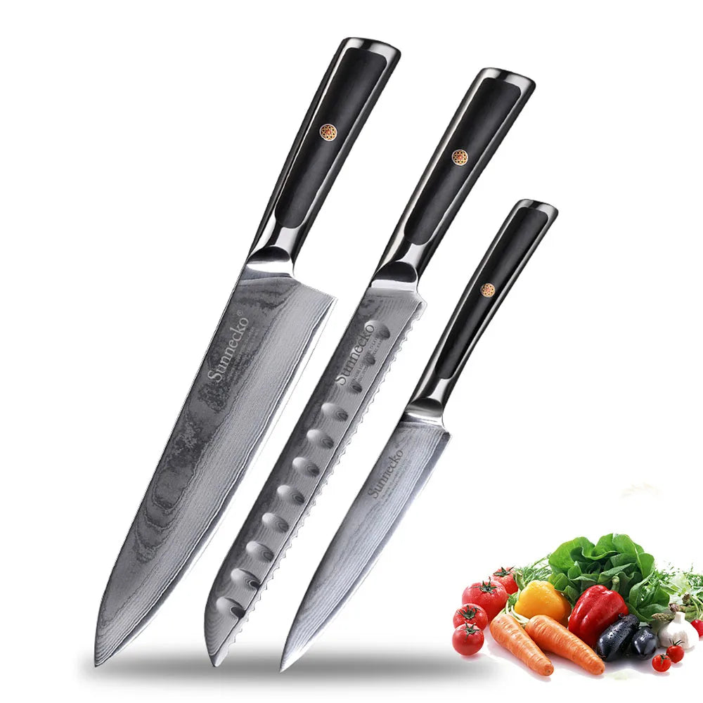 Sunnecko Damascus Steel Chef Knife Set – 73-Layer VG10 1–8pc Damascus Knife Set Axl 3PCS Knife Set A China Mainland