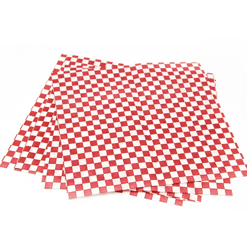 Red & White Checkered Wax Paper Basket Liners 12x12" | 24–500 Pack Food Basket Liners Axl 48pcs