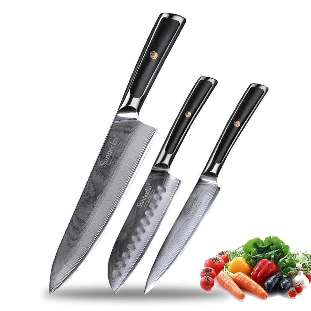Sunnecko Damascus Steel Chef Knife Set – 73-Layer VG10 1–8pc Damascus Knife Set Axl 3PCS Knife Set C China Mainland