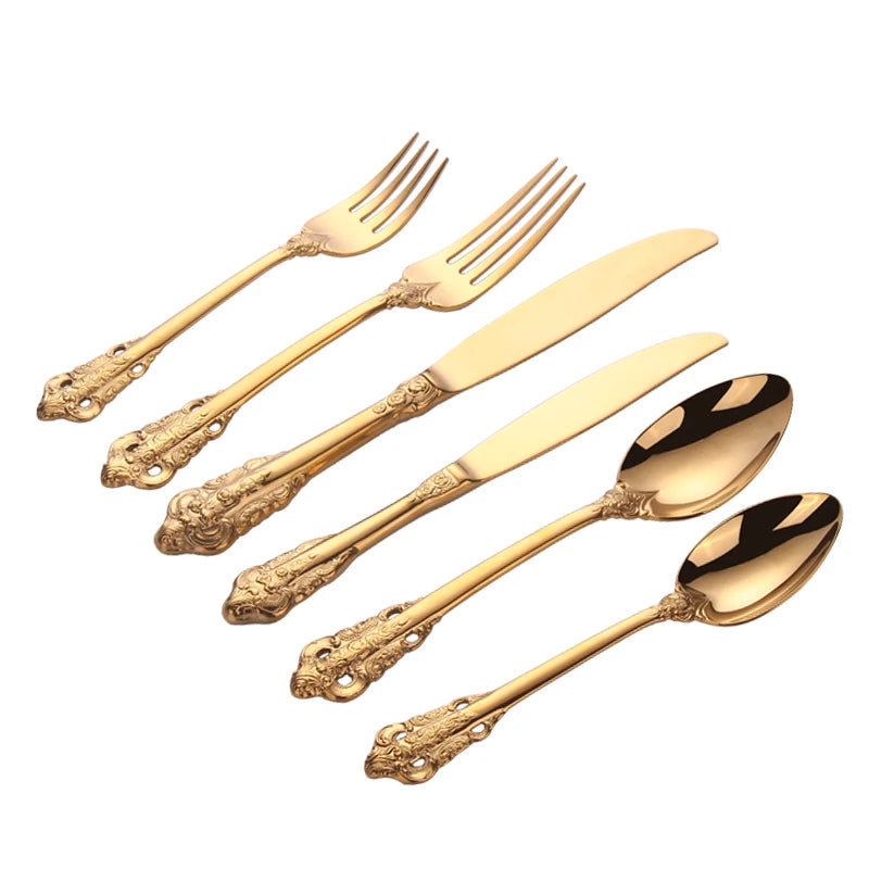 Gold Plated Stainless Steel Cutlery | Vintage Wedding Flatware Gold Plated Flatware Axl