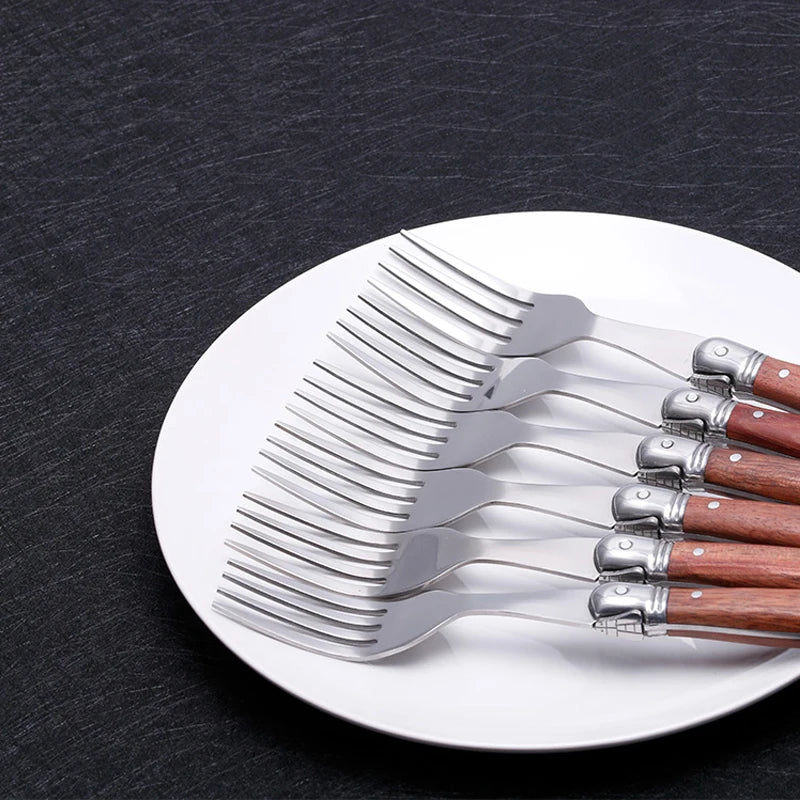 Laguiole Wood Handle Steak Forks Set – 8.5" Stainless Steel Steak Fork Set Axl