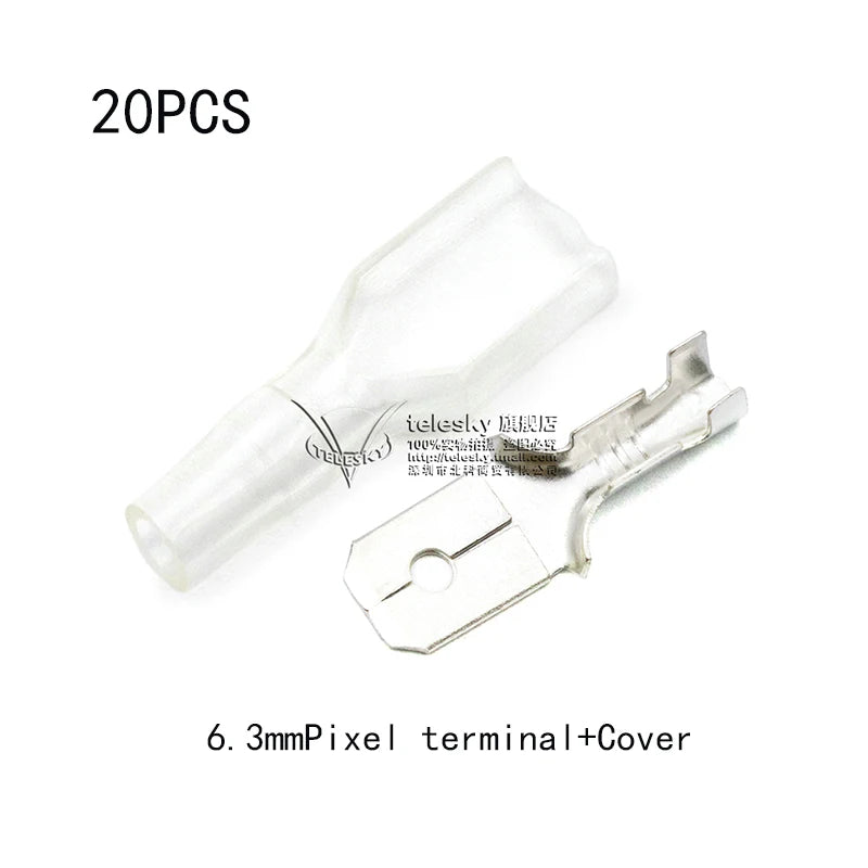 20pcs Insulated Spring Terminal Plugs 2.8/4.8/6.3mm Clear Cover Electrical Terminal Plugs Axl 6.3mm Insert