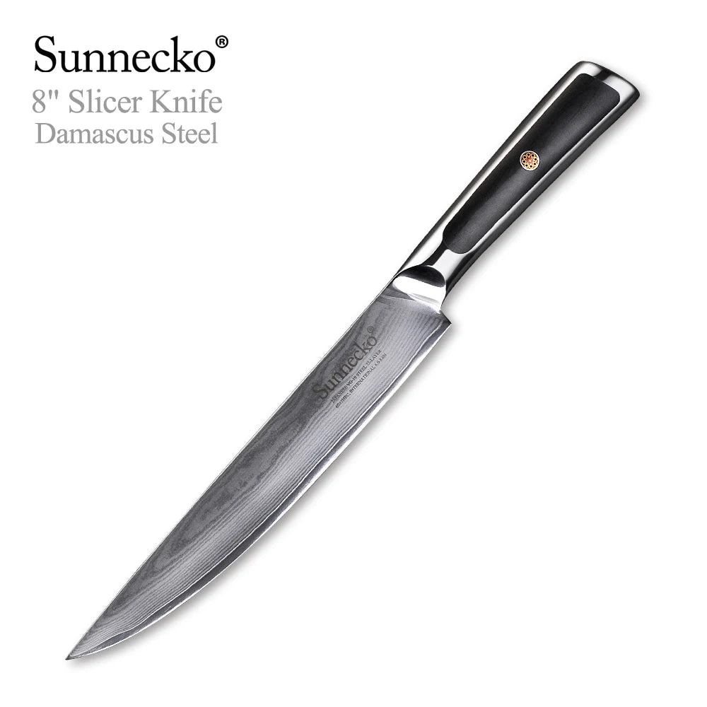 Sunnecko Damascus Steel Chef Knife Set – 73-Layer VG10 1–8pc Damascus Knife Set Axl 8 Inch Slicing Knife China Mainland
