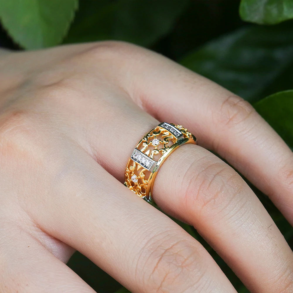 Huitan Gold Hollow Out Ring – Women's Cubic Zirconia Ring Fashion Ring Axl
