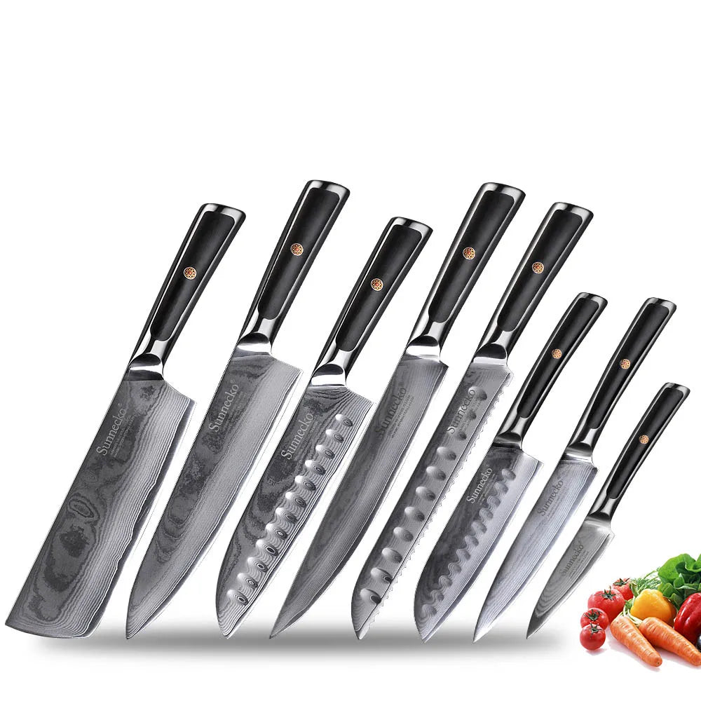 Sunnecko Damascus Steel Chef Knife Set – 73-Layer VG10 1–8pc Damascus Knife Set Axl 8PCS Knife Set China Mainland