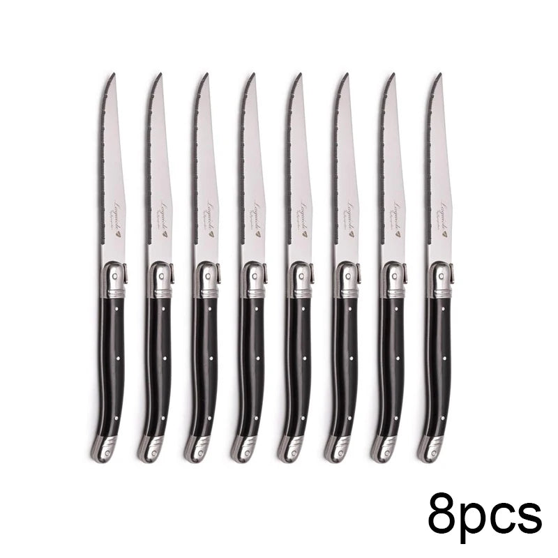 Laguiole-Style Steak Knives Set – 6pc Stainless Steel Black Handle Steak Knife Set Axl 8 pcs knives