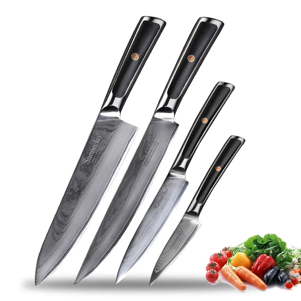 Sunnecko Damascus Steel Chef Knife Set – 73-Layer VG10 1–8pc Damascus Knife Set Axl 4PCS Knife Set China Mainland