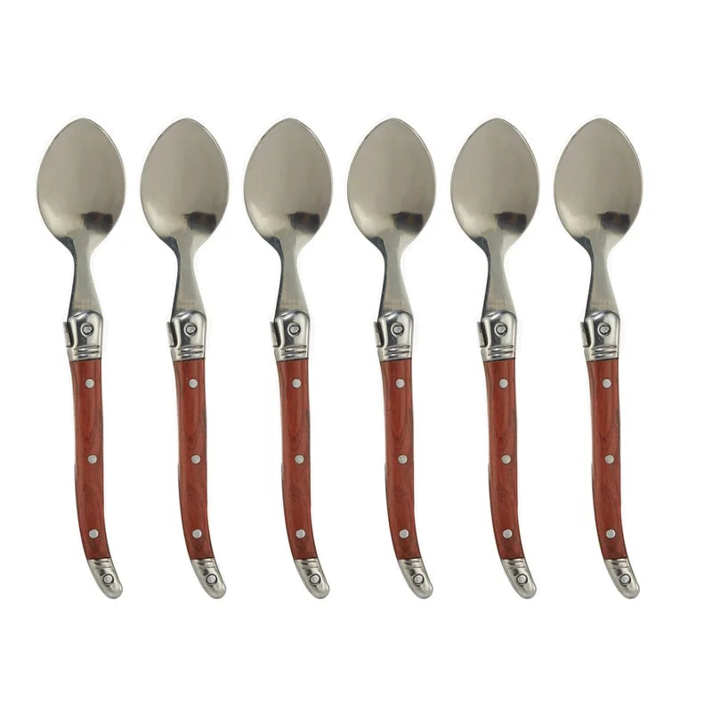 Laguiole Stainless Steel Teaspoon Set Wood Handle | 6–12 Pcs Teaspoon Cutlery Set Axl 6pcs