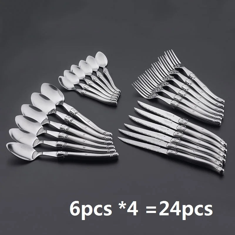 Laguiole Stainless Steel Cutlery Set 4–24 Pcs | Dishwasher Safe Flatware Cutlery Set Axl 24 Pieces 6 set
