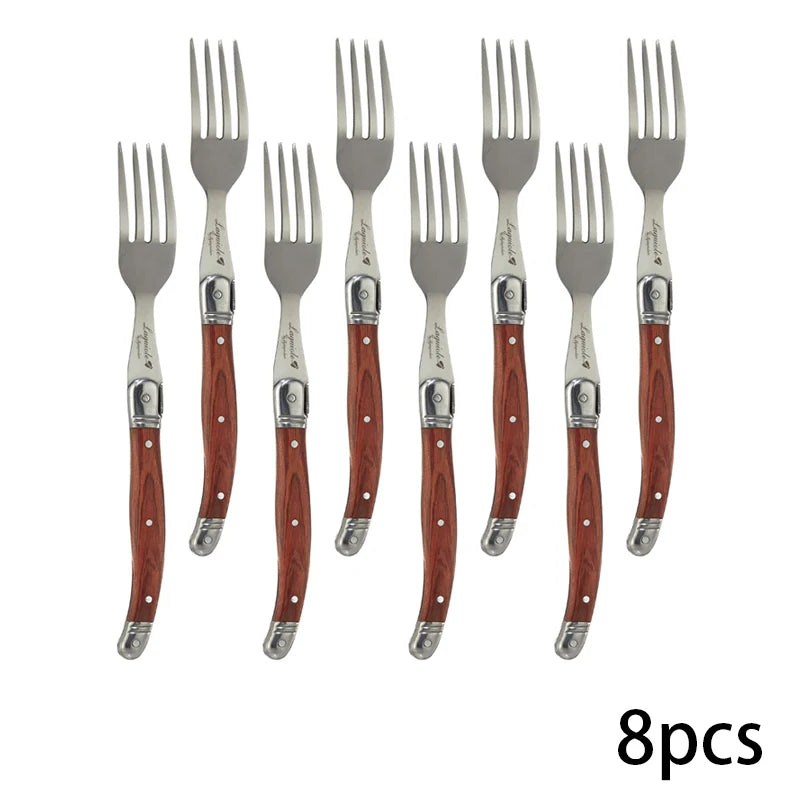Laguiole Wood Handle Steak Forks Set – 8.5" Stainless Steel Steak Fork Set Axl 8pcs fork