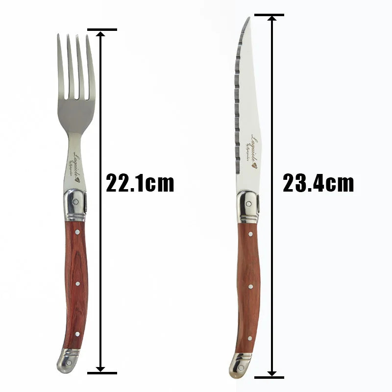 Laguiole-Style 6pc Steak Knife & Fork Set | Rosewood Handle Steak Knife Fork Set Axl