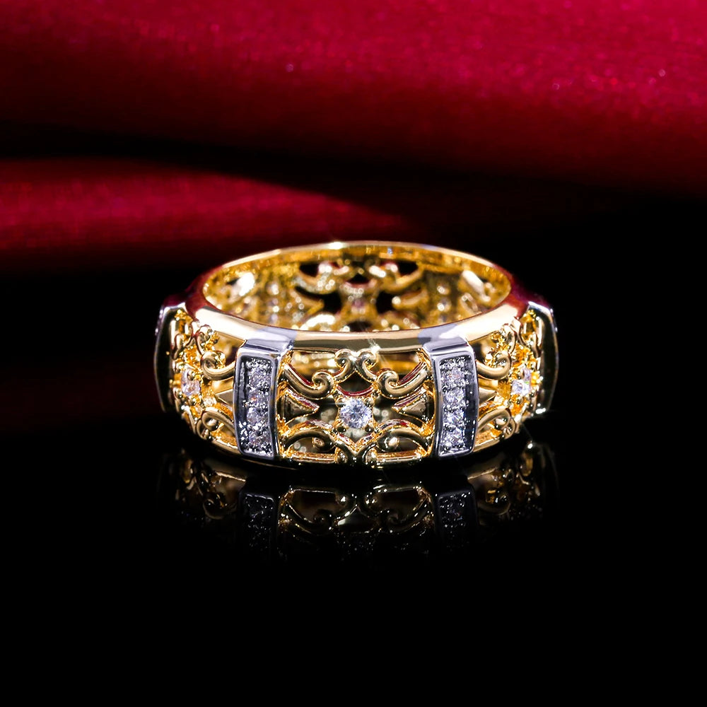 Huitan Gold Hollow Out Ring – Women's Cubic Zirconia Ring Fashion Ring Axl