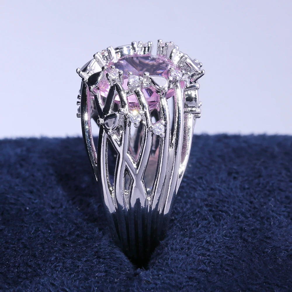 Huitan Pink Stone Twig Band Ring | Women's Fashion Jewelry Fashion Ring Axl