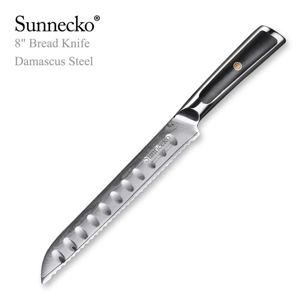 Sunnecko Damascus Steel Chef Knife Set – 73-Layer VG10 1–8pc Damascus Knife Set Axl 8 Inch Bread Knife China Mainland