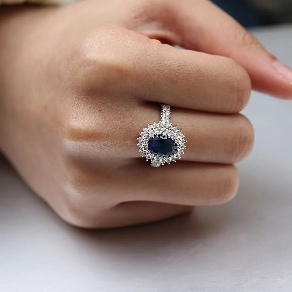 Huitan Blue Oval CZ Wedding Ring – Women's Fashion Jewelry Fashion Ring Axl