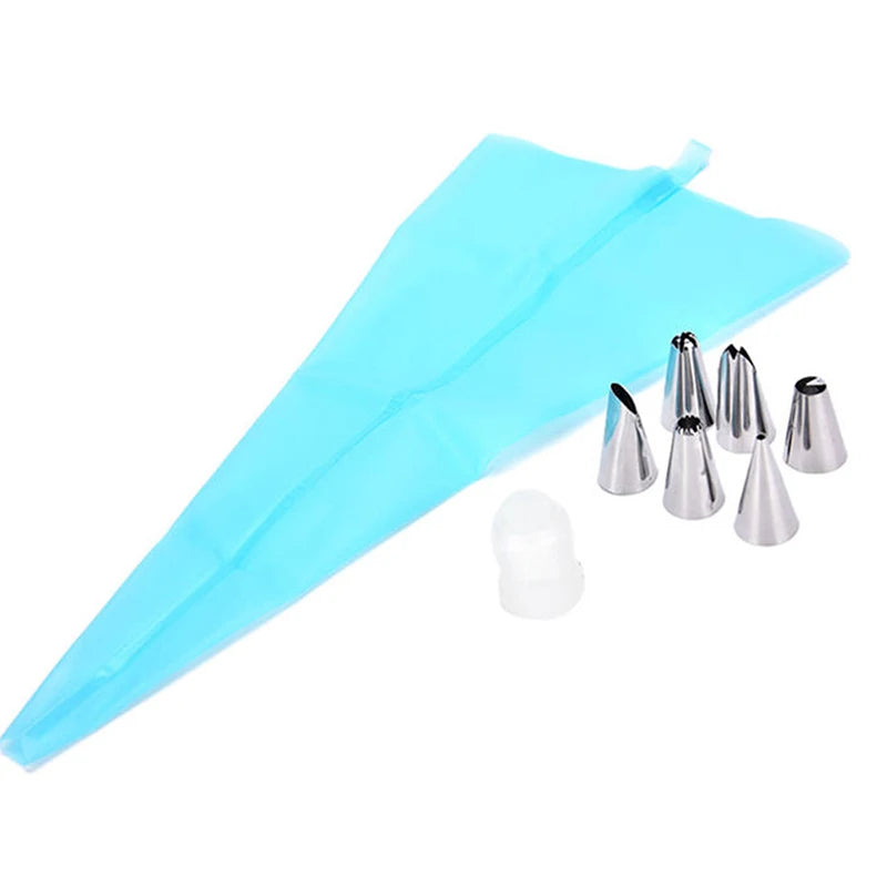 Silicone Piping Bag & 6 Nozzle Cake Decorating Set – 8 Piece Cake Decorating Set Axl
