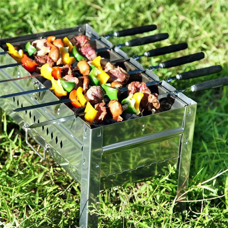 Stainless Steel BBQ Skewers 6-Pack | 21.6" Wooden Handle BBQ Grill Skewers Axl