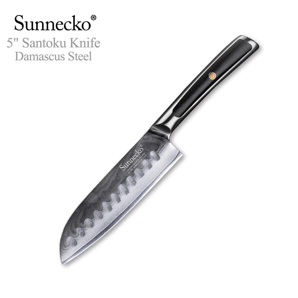 Sunnecko Damascus Steel Chef Knife Set – 73-Layer VG10 1–8pc Damascus Knife Set Axl 5 Inch Santoku Knife China Mainland