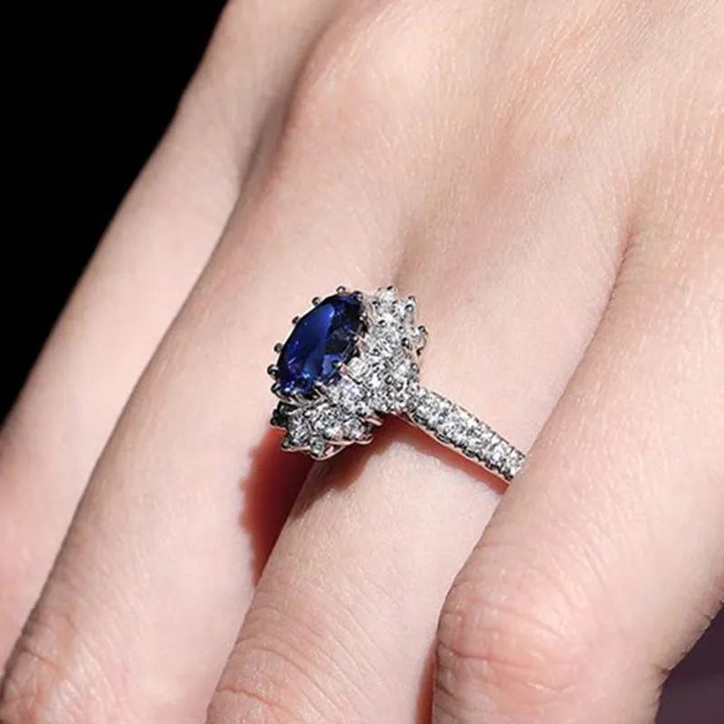 Huitan Blue Oval CZ Wedding Ring – Women's Fashion Jewelry Fashion Ring Axl