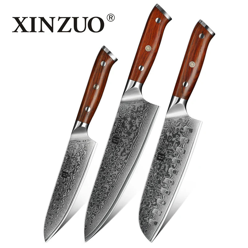 XINZUO 67-Layer Damascus Steel Kitchen Knife Set – Rosewood Damascus Knife Set Axl YU-3PC China Mainland