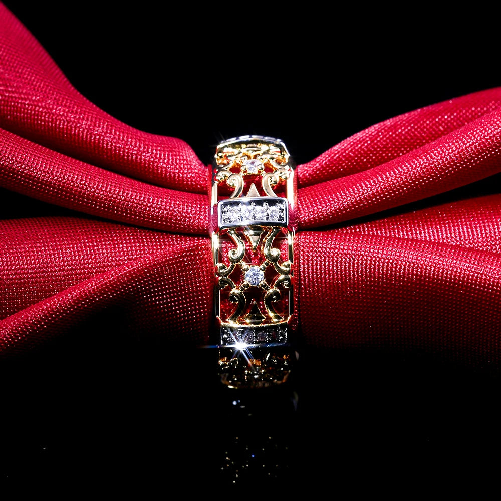 Huitan Gold Hollow Out Ring – Women's Cubic Zirconia Ring Fashion Ring Axl