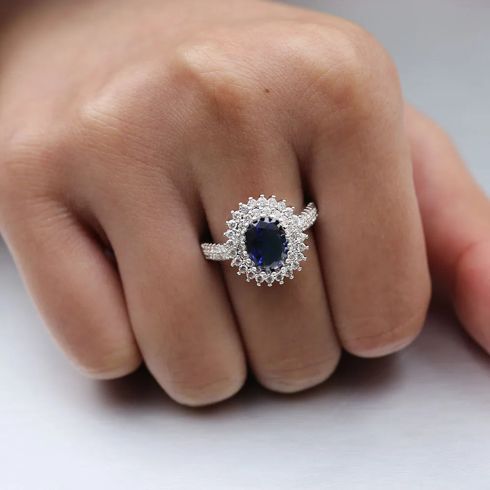 Huitan Blue Oval CZ Wedding Ring – Women's Fashion Jewelry Fashion Ring Axl