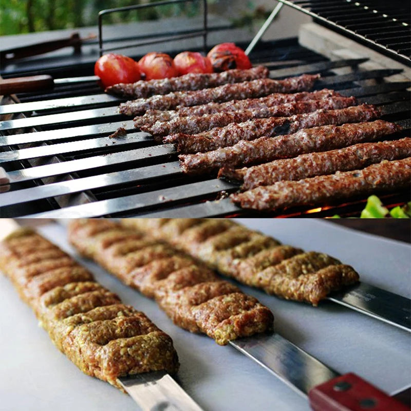 23.5" Stainless Steel BBQ Skewers with Oak Wood Handle | 2-8pc BBQ Kebab Skewers Axl