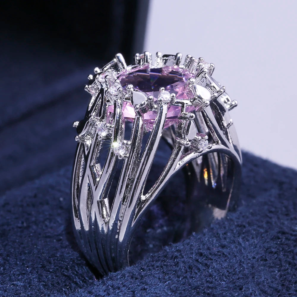 Huitan Pink Stone Twig Band Ring | Women's Fashion Jewelry Fashion Ring Axl