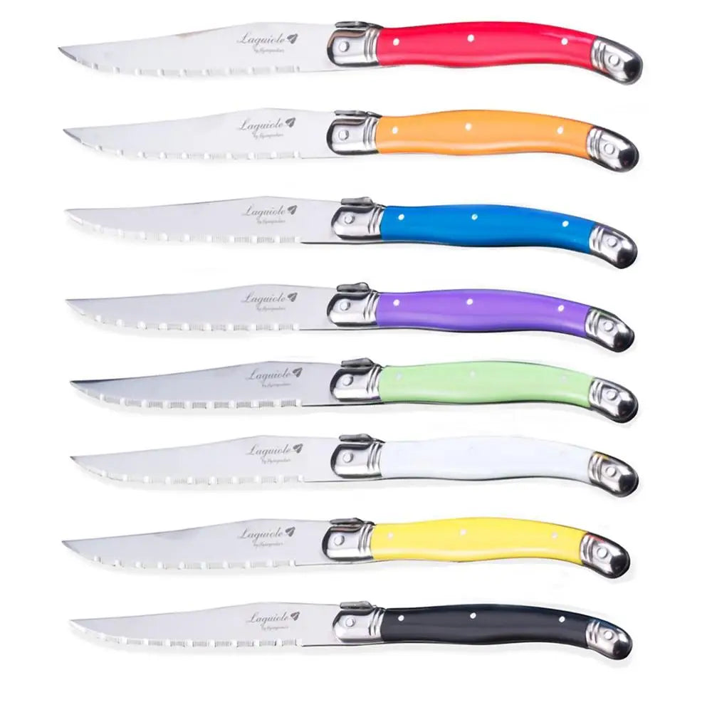 8-Piece Rainbow Laguiole Steak Knife Set – Stainless Steel Steak Knife Set Axl 8 pcs Rainbow