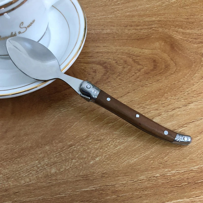 Laguiole Stainless Steel Teaspoon Set Wood Handle | 6–12 Pcs Teaspoon Cutlery Set Axl