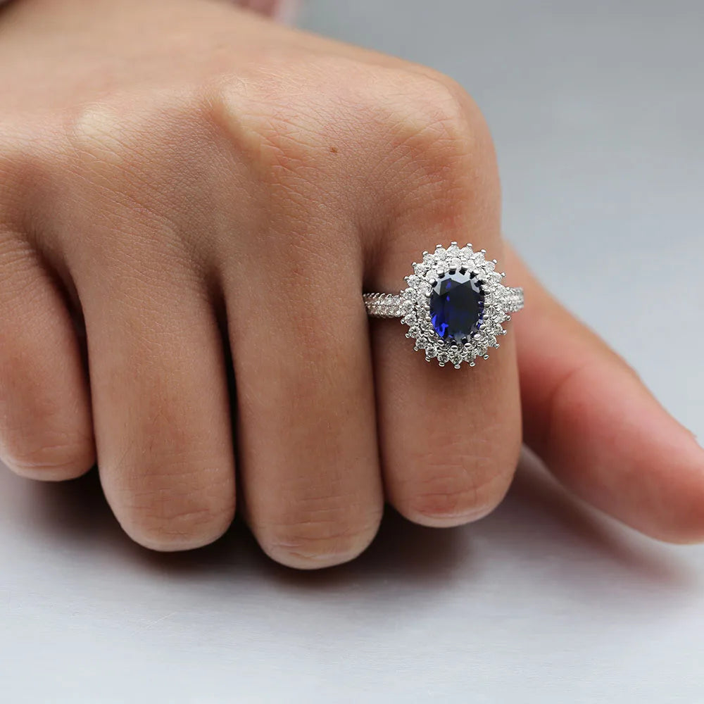 Huitan Blue Oval CZ Wedding Ring – Women's Fashion Jewelry Fashion Ring Axl