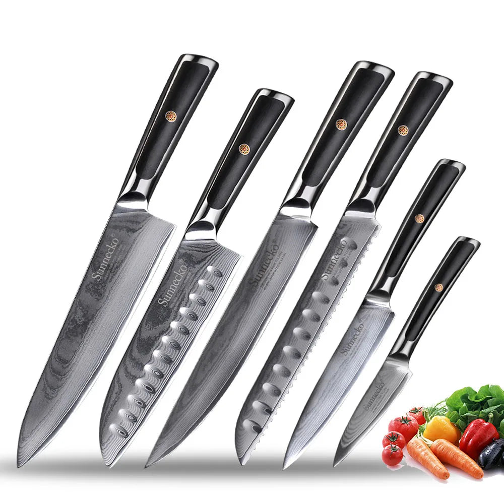 Sunnecko Damascus Steel Chef Knife Set – 73-Layer VG10 1–8pc Damascus Knife Set Axl 6PCS Knife Set China Mainland