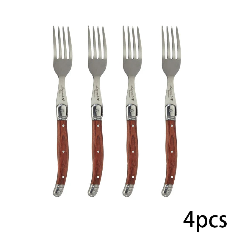 Laguiole Wood Handle Steak Forks Set – 8.5" Stainless Steel Steak Fork Set Axl 4pcs fork