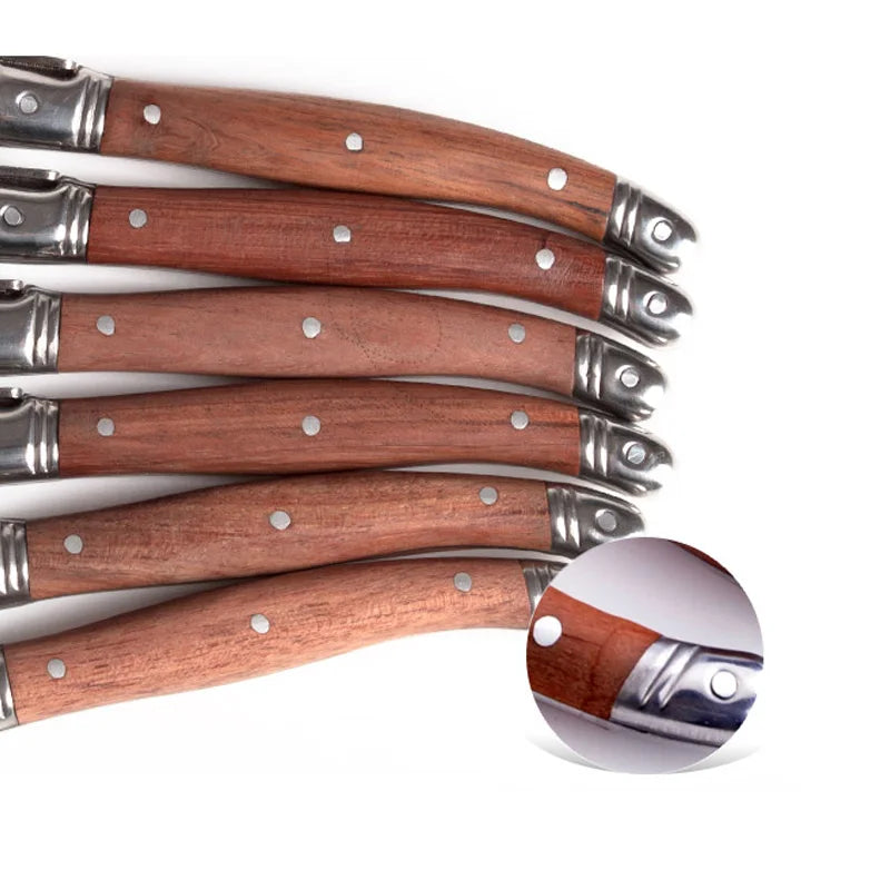 Laguiole-Style 6pc Steak Knife & Fork Set | Rosewood Handle Steak Knife Fork Set Axl