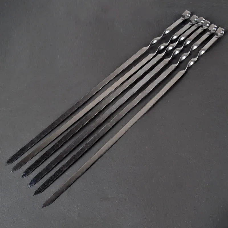 Stainless Steel Flat BBQ Skewers 55cm – Kabob Set 6–12 Pcs BBQ Skewer Set Axl 12 PCS