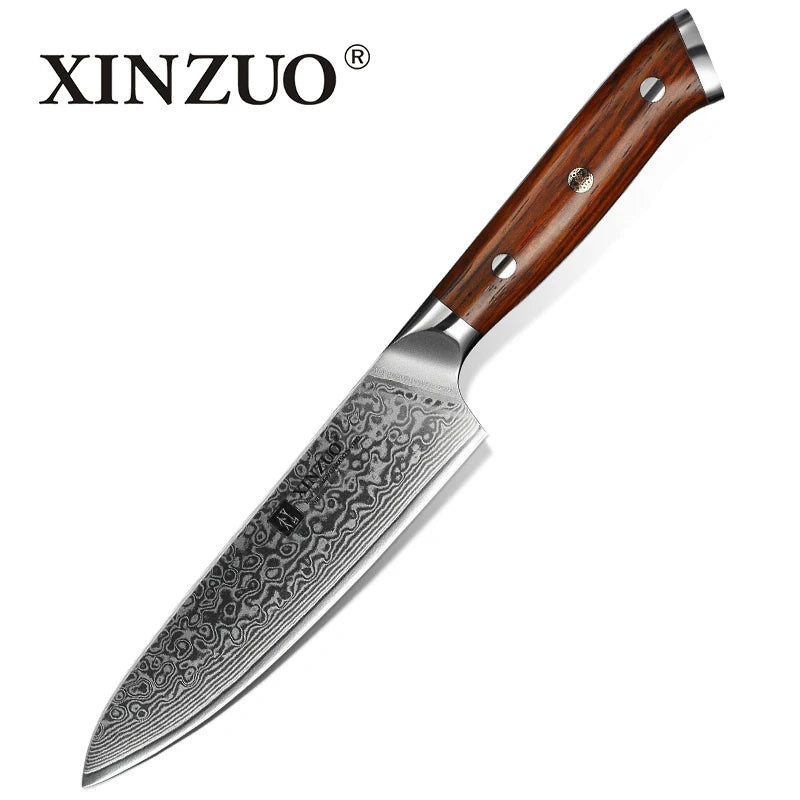 XINZUO 67-Layer Damascus Steel Kitchen Knife Set – Rosewood Damascus Knife Set Axl 5 in Utility Knife China Mainland