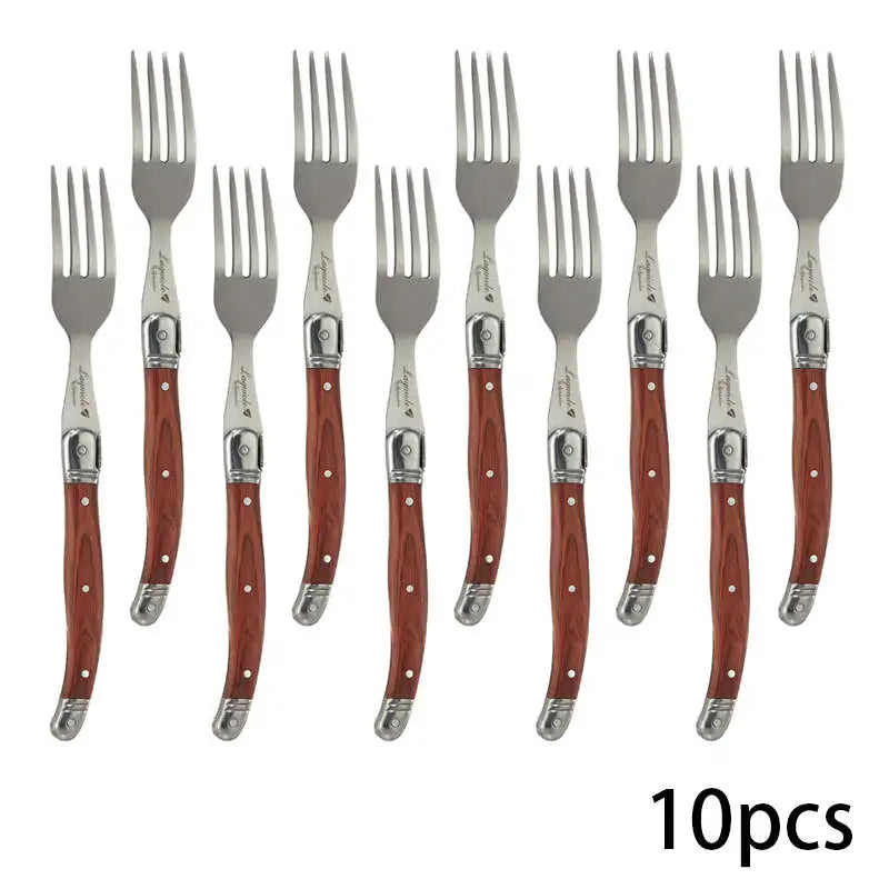 Laguiole Wood Handle Steak Forks Set – 8.5" Stainless Steel Steak Fork Set Axl 10pcs fork