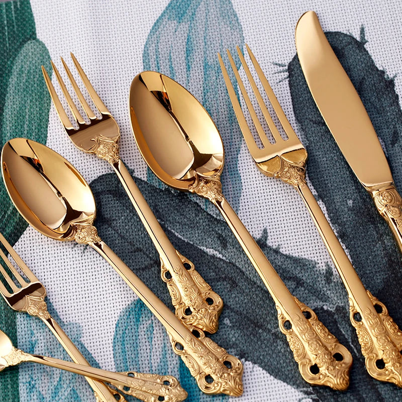 Gold Plated Stainless Steel Cutlery | Vintage Wedding Flatware Gold Plated Flatware Axl
