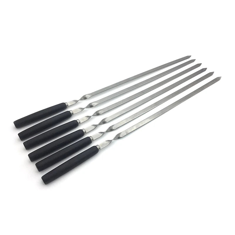 Stainless Steel BBQ Skewers 6-Pack | 21.6" Wooden Handle BBQ Grill Skewers Axl