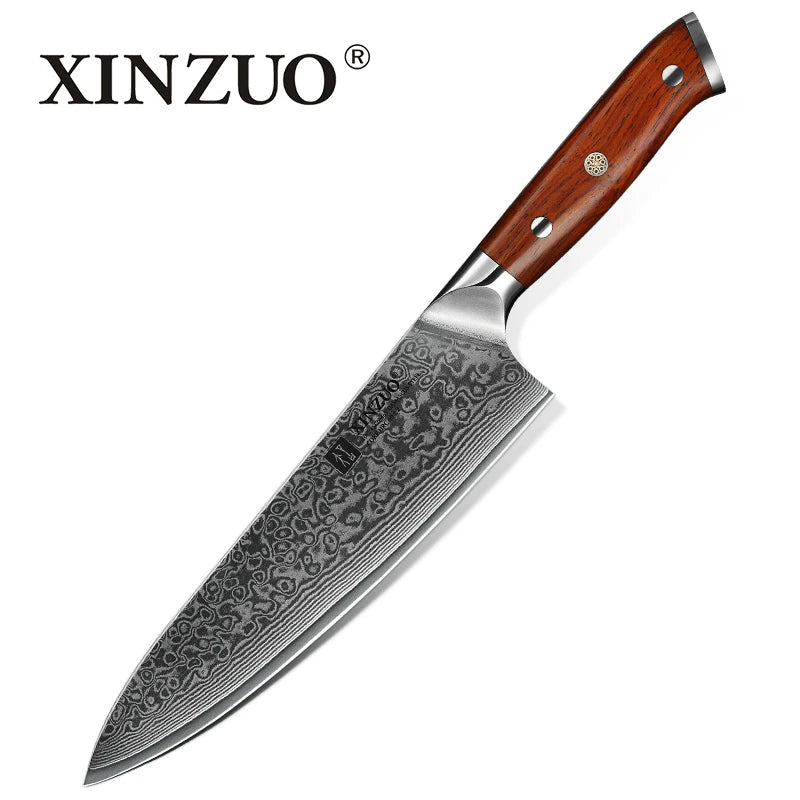 XINZUO 67-Layer Damascus Steel Kitchen Knife Set – Rosewood Damascus Knife Set Axl 8.5 in Chef Knife China Mainland