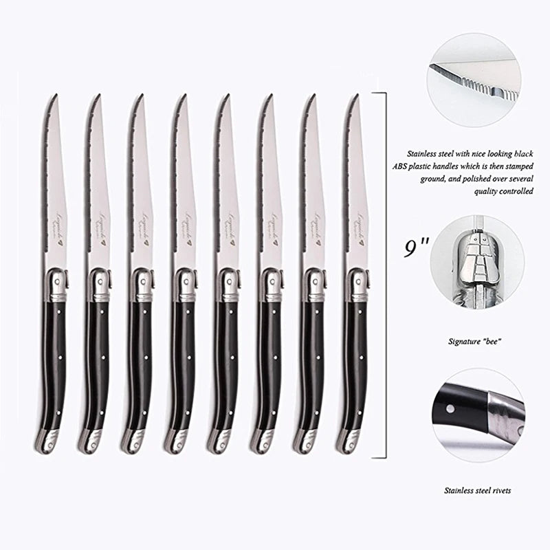 Laguiole-Style Steak Knives Set – 6pc Stainless Steel Black Handle Steak Knife Set Axl
