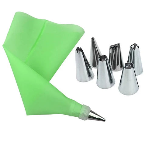 Silicone Piping Bag & 6 Nozzle Cake Decorating Set – 8 Piece Cake Decorating Set Axl GREEN