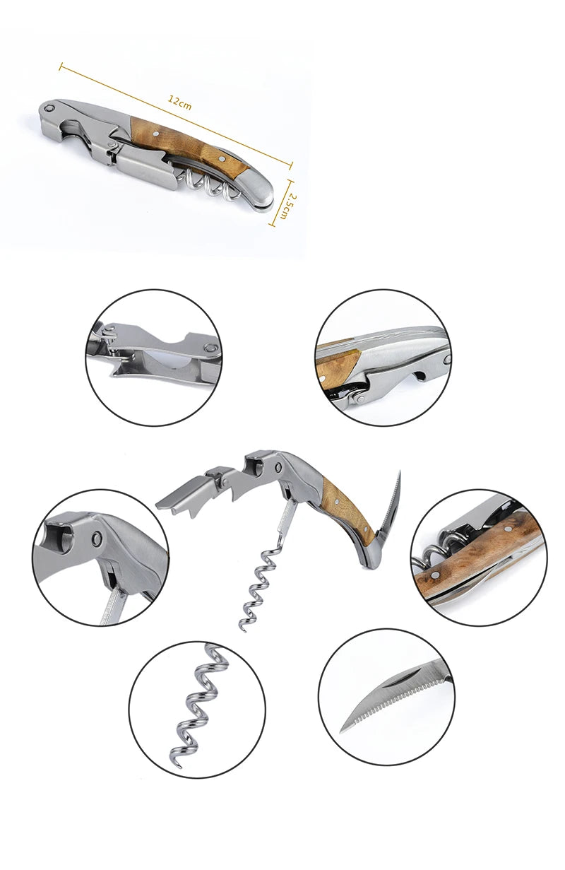 Wood Handle Stainless Steel Corkscrew Waiter's Wine Opener Wine Opener Axl