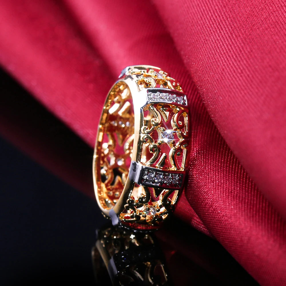 Huitan Gold Hollow Out Ring – Women's Cubic Zirconia Ring Fashion Ring Axl