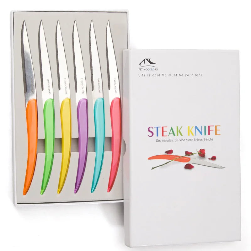 6-Piece Rainbow Steak Knife Set – Stainless Steel Gift Box Steak Knife Set Axl