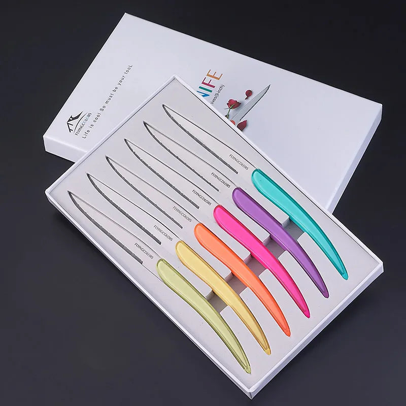 6-Piece Rainbow Steak Knife Set – Stainless Steel Gift Box Steak Knife Set Axl Rainbow