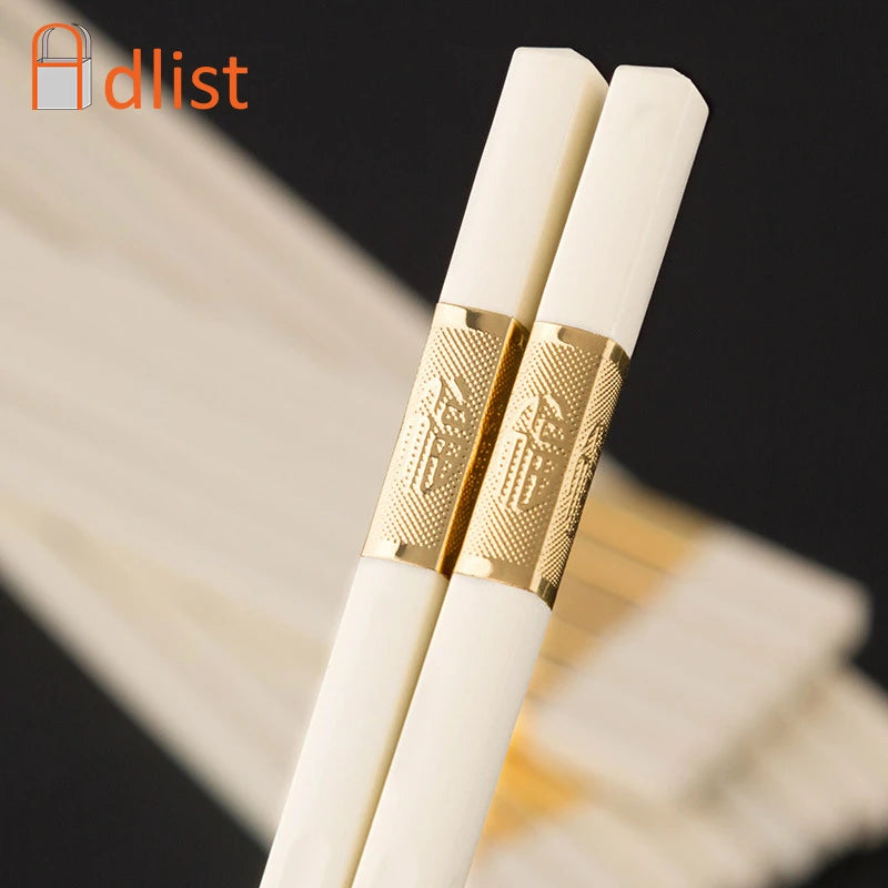 5 Pairs Korean Square Chopsticks – Reusable Alloy White Gold Reusable Chopstick Set Axl